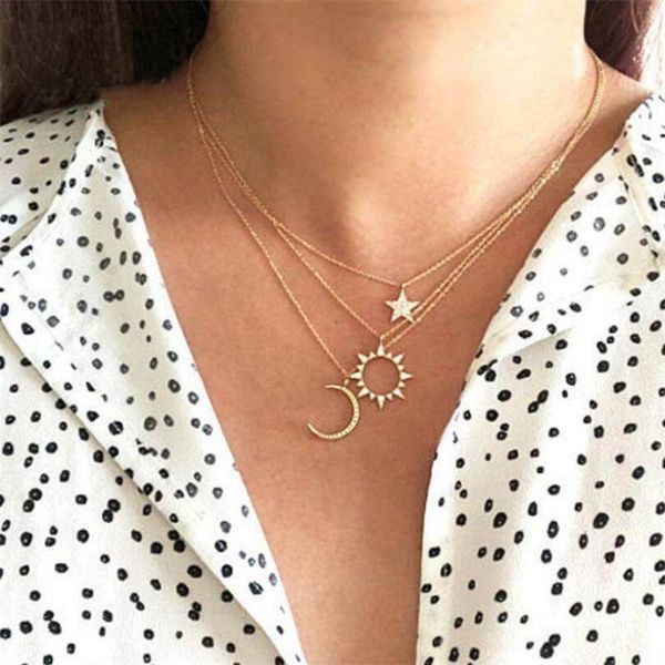 pendant necklaces crystal gold for women girls 2021 fashion moon star sun necklace choker custom jewelry friend gift, Silver